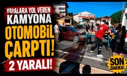 Yayalara yol veren kamyona otomobil çarptı: 2 yaralı
