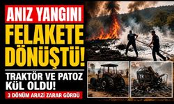 Anız yangınında 3 dönüm alan ile traktör ve patoz makinesi zarar gördü