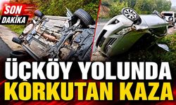 Kozlu'da Üçköy yol ayrımında araç yan yattı