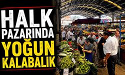 Halk pazarında yoğun kalabalık