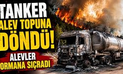 Alevlere teslim olan taşıma tankerin alevleri ormana sıçradı