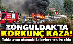 Zonguldak'ta takla atan otomobil alevlere teslim oldu: 1 yaralı