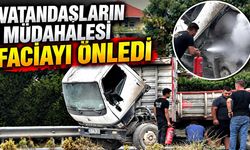 Kamyon alev aldı: Vatandaşlar söndürdü