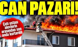 Çatı yangınında korku dolu anlar: Usta son anda merdivenle kurtarıldı