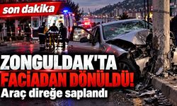Kozlu-Zonguldak yolunda faciadan dönüldü: Kontrolden çıkan araç direği devirdi