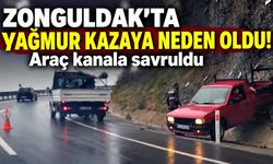 Yağış kazayı beraberinde getirdi: Otomobil kanala savruldu