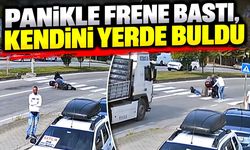 Kırmızı ışığı son anda gördü, motosikletten düştü