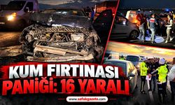 Kum fırtınası zincirleme kazaya neden oldu: 16 yaralı