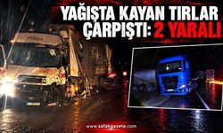 Yağışta kayan tırlar çarpıştı: 2 yaralı