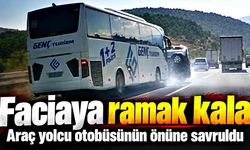 Hafif ticari araç, yolcu otobüsünün önüne savruldu