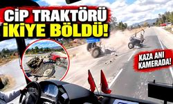 Cip traktöre çarptı, traktör ikiye bölündü; 3 yaralı