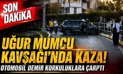Uğur Mumcu Kavşağı’nda kaza! Otomobil demir korkuluklara çarptı