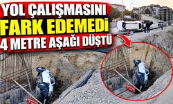 Yol çalışmasını fark edemedi: Otomobil 4 metrelik şarampole devrildi