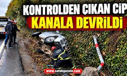 Kontrolden çıkan cip kanala devrildi