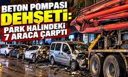 El freni çekilmeyen beton pompası geri kaydı: 7 araca çarptı
