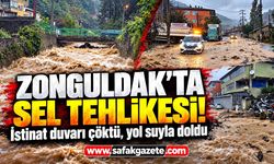 Zonguldak'ta Sel Tehlikesi! İstinat Duvarı Çöktü, Yol Suyla Doldu