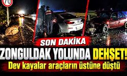 Zonguldak yolunda korkutan olay! Kayalar araçların üzerine düştü