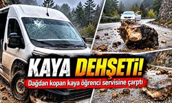 Yola kayalar düştü! Öğrenci servisi faciadan döndü