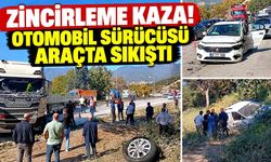 Kontrolden çıkan otomobil karşı şeride daldı: Sürücü araçta sıkıştı
