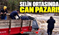 Selin ortasında kaldılar! 2 kişi traktörle kurtarıldı