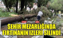 Şehir mezarlığında fırtınanın izleri silindi