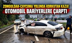 Zonguldak-Çaycuma Yolunda korkutan kaza: Otomobil bariyerlere çarptı