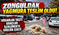 Zonguldak yağmura teslim oldu! Rögarlar taştı,araçlar ilerlemekte güçlük çekti