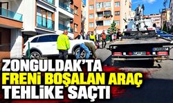 Faciadan dönüldü: Freni boşalan araç istinat duvarında asılı kaldı