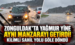 Zonguldak’ta yağmur yine aynı manzarayı getirdi! Kilimli Sahil Yolu göle döndü