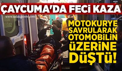 Çaycuma'da feci kaza: Motokurye savrularak otomobilin üzerine düştü!