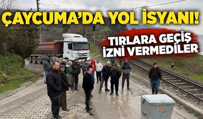 Çaycuma’da yol isyanı! Tırlara geçiş izni vermediler