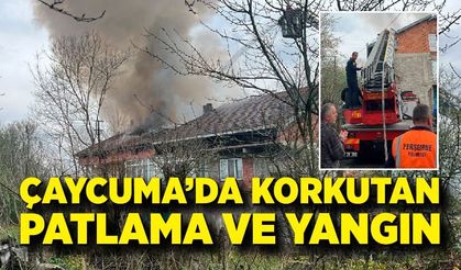 Çaycuma’da Doğalgaz Patladı, Çatı Katı Alevlere Teslim Oldu