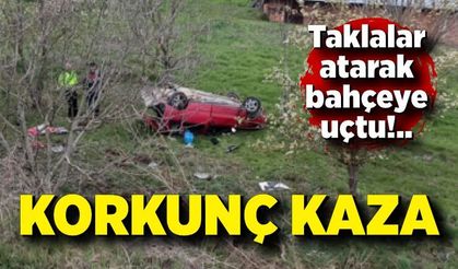 Bahçeye uçup takla atan otomobilin sürücüsü yaralandı