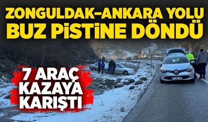 Zonguldak–Ankara yolu buz pistine döndü: 7 araç kazaya karıştı
