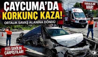 Çaycuma’da akıllı kavşakta korkunç kaza! Ortalık savaş alanına döndü