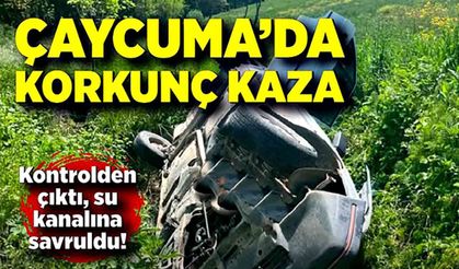 Çaycuma’da otomobil kanala uçtu! 2 kişi yaralandı