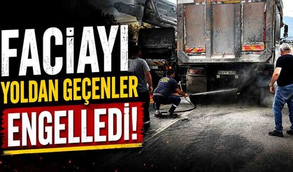 Kamyon Alev Aldı!  Yoldan Geçenler Seferber Oldu