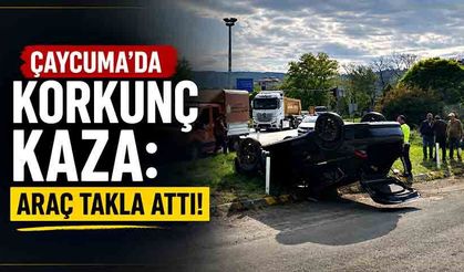 Çaycuma'da korkunç kaza: Araç takla attı!