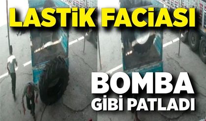 Kamyon lastiği bomba gibi patladı! 2 kişi yaralandı