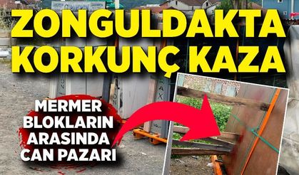 Mermer blokların arasında kalan işçi ağır yaralandı