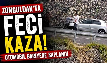 Zonguldak'ta bariyere çarpan otomobildeki yolcu yaralandı
