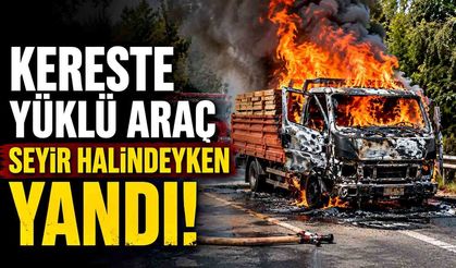 Kereste Yüklü Araç Seyir Halindeyken Yandı