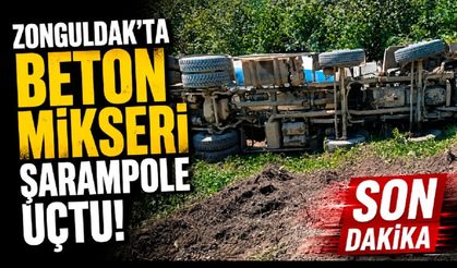 Zonguldak'ta beton mikseri şarampole uçtu
