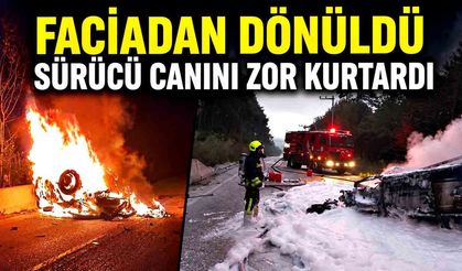 Devrilen otomobil alev aldı: Sürücü yaralı
