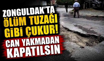 Zonguldak’ta yolun ortasındaki çukur tehlike saçıyor