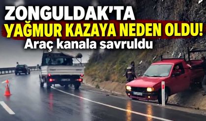 Yağış kazayı beraberinde getirdi: Otomobil kanala savruldu