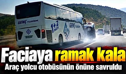 Hafif ticari araç, yolcu otobüsünün önüne savruldu