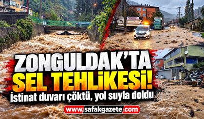 Zonguldak'ta Sel Tehlikesi! İstinat Duvarı Çöktü, Yol Suyla Doldu