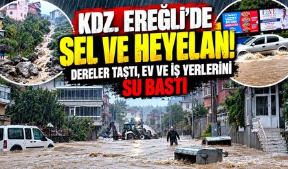 Kdz. Ereğli’de sel ve heyelan! Dereler taştı, ev ve iş yerlerini su bastı