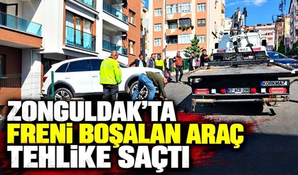 Faciadan dönüldü: Freni boşalan araç istinat duvarında asılı kaldı